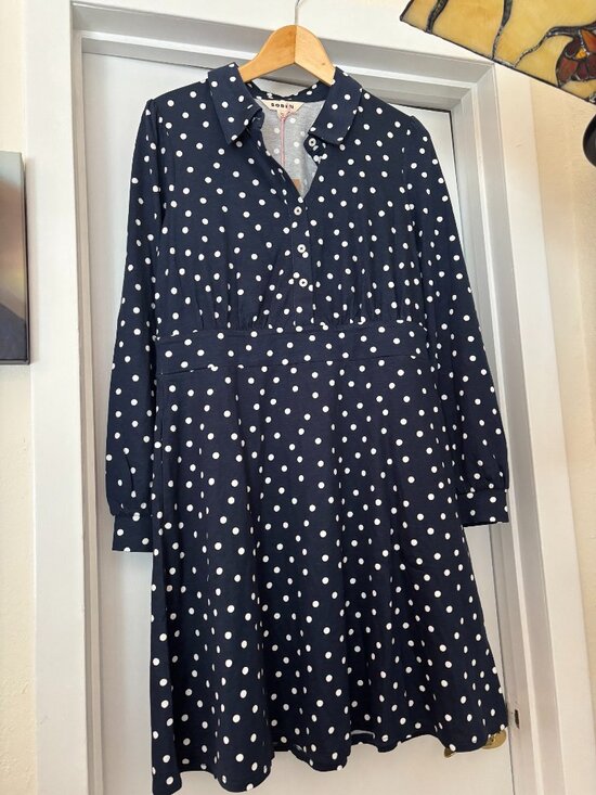 Boden Dresses & Skirts - Boden Orla Short Jersey Shirt Dress Navy Polka Dot NWT